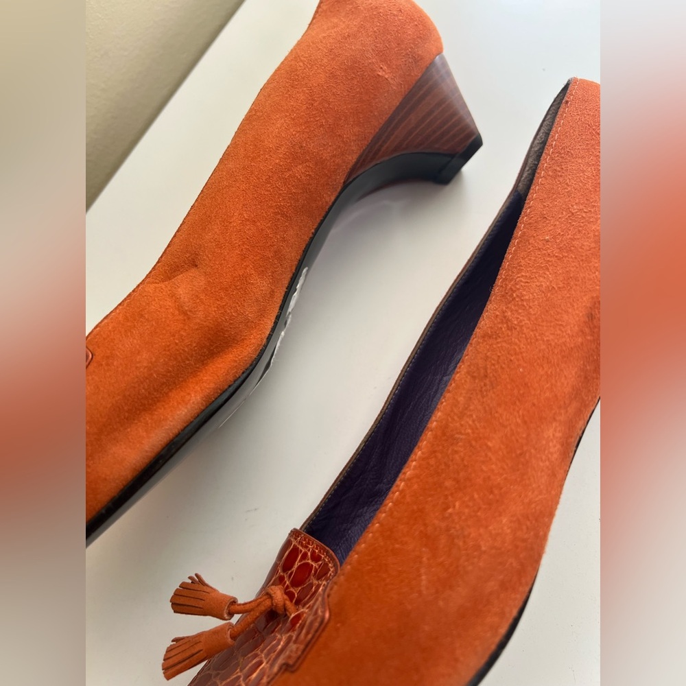 Rene Mancini Paris Orange Suede Women's Loafers - Picture 9 of 11